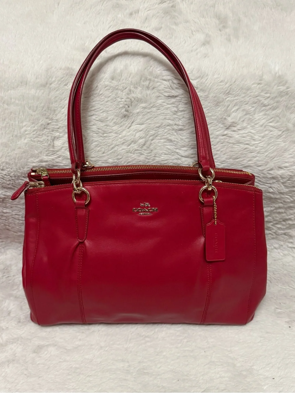 COACH Large Christie Carryall Red Leather Tote with Gold-Tone Hardware